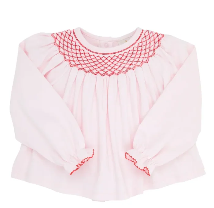 Bettye Sue Smocked Top Palm Beach Pink with Richmond Red Smocking