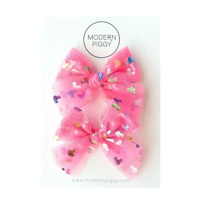 Bibbidi Bobbidi – Pink | Tulle Bow – Pigtail Set