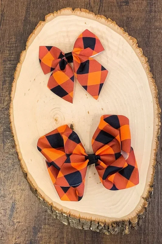 Black & Orange Plaid Bows