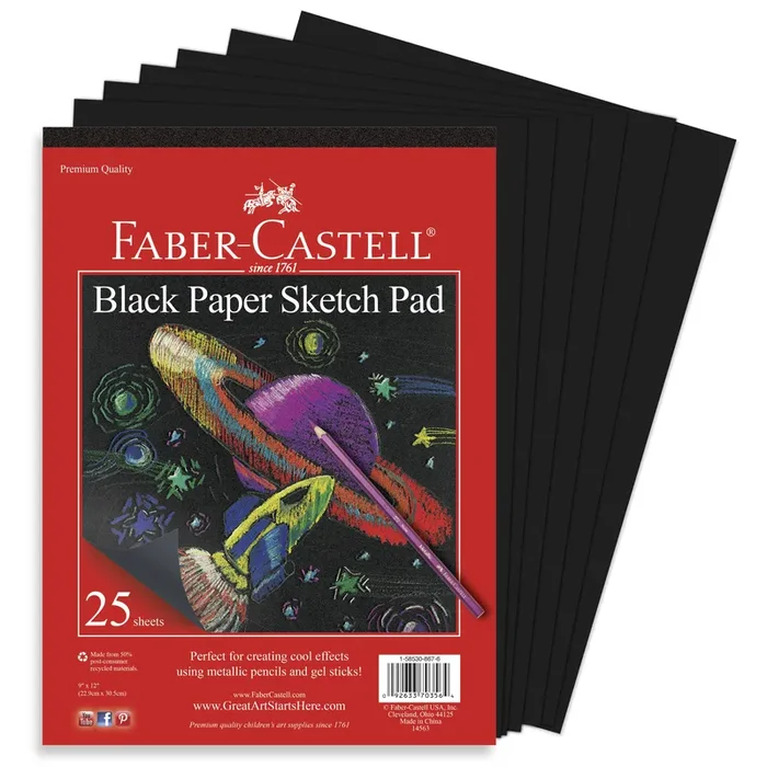Black Paper Sketch Pad 25 Sheets, 9 ” x 12 “