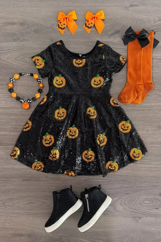 Black Sequin Jack-O’-Lantern Dress