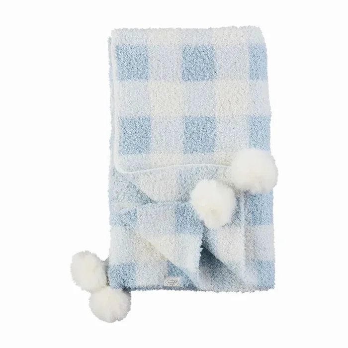 Blue Chenille Gingham Blanket