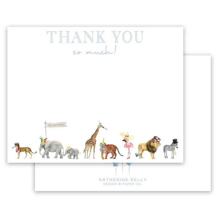 Blue Party Animal Thank You Note