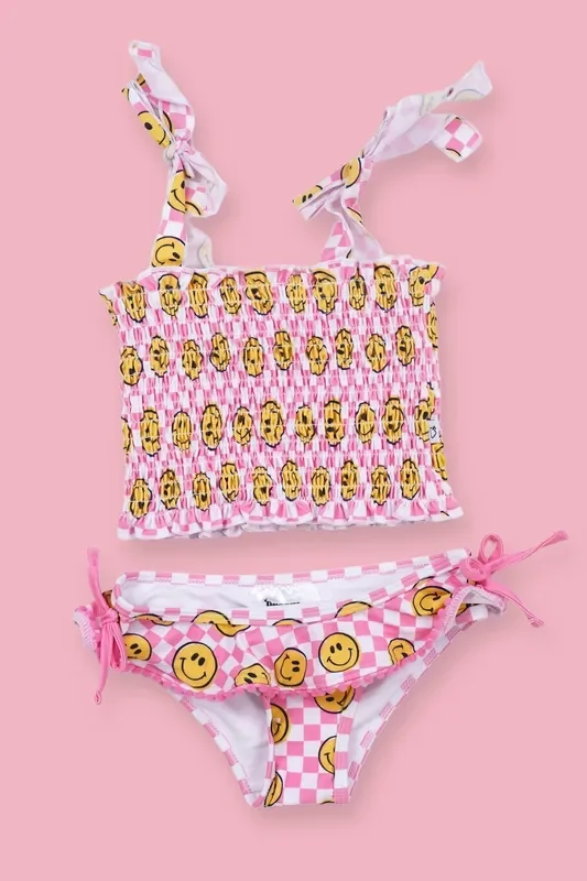 Blushin’ Checkers Dream Smocked Tankini Two Piece Swim Suit