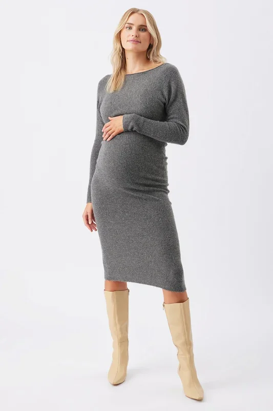 Boatneck und Off-Shoulder Umstandsstrickkleid mit Ripp Rockteil