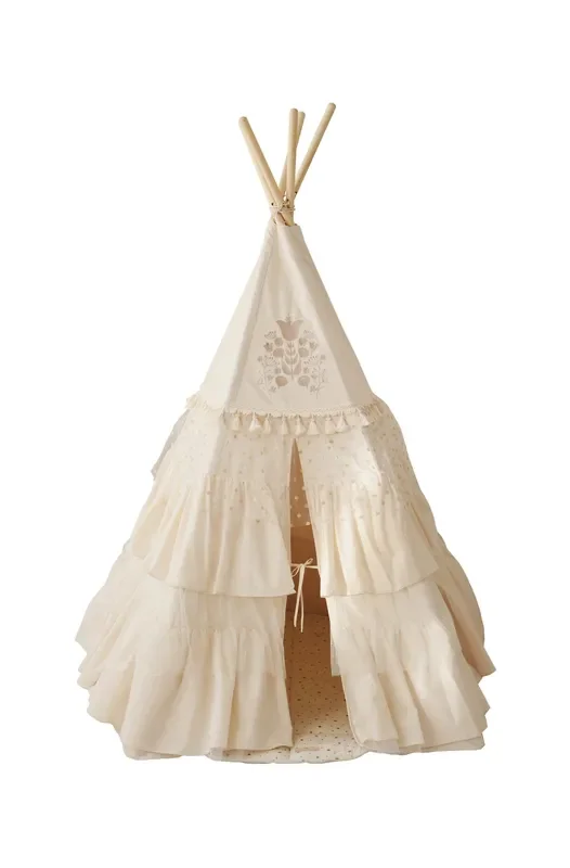 Boho Teepee Tent With Frills And Caramel – Mat With Frill Set
