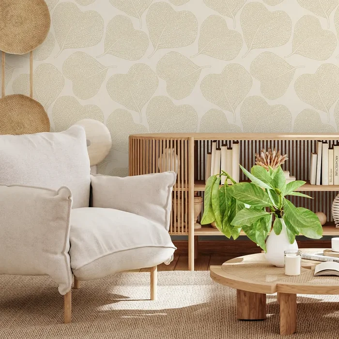 Botanical Wallpaper Featuring Heart-shaped Leaves In Beige And Cream – C933