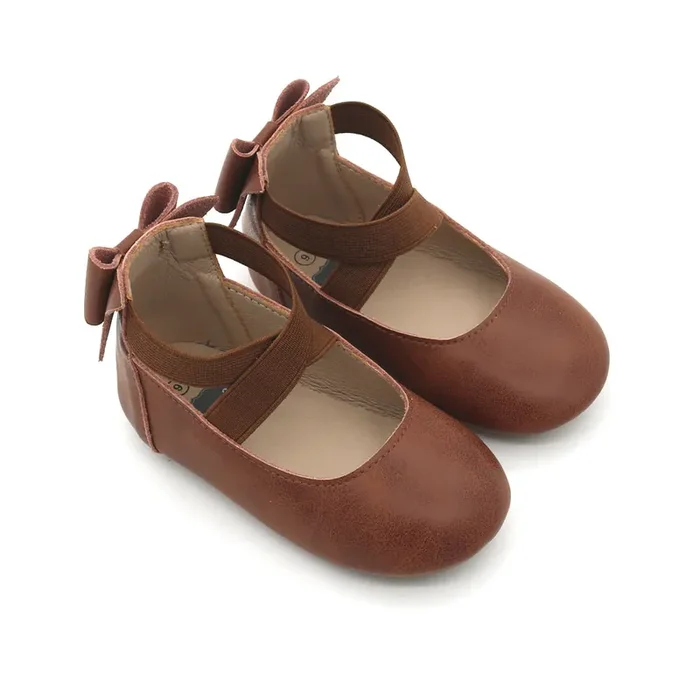 Bow Back Ballet Flats – Distressed Leather – Brown