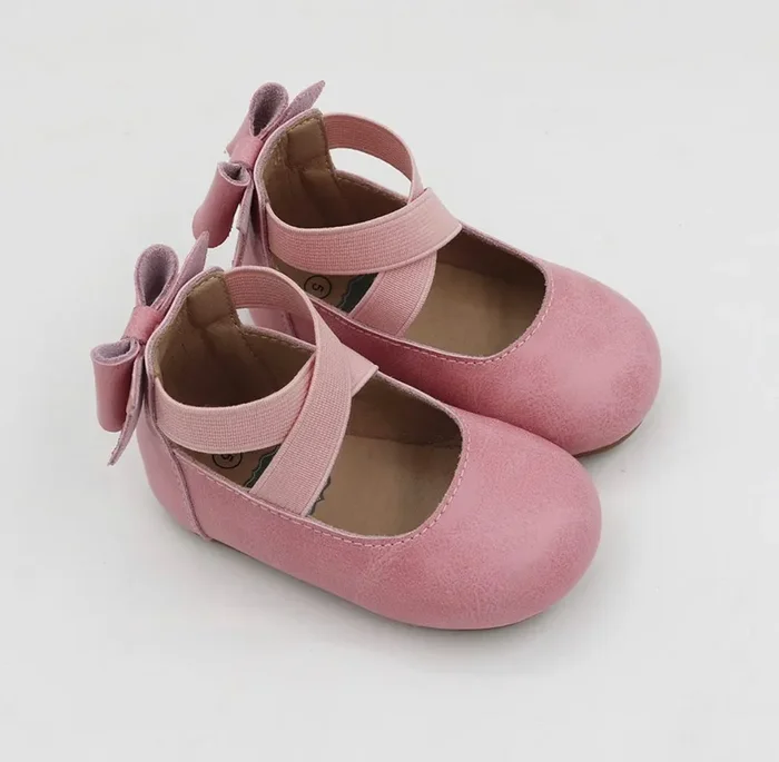 Bow Back Ballet Flats – Distressed Leather – Pink