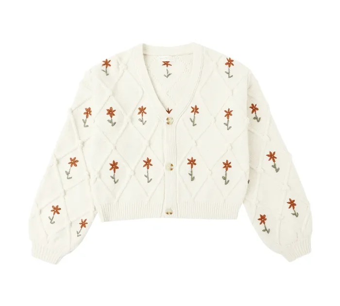 Boxy Crop Cardigan | Winter Daisy Embroidery