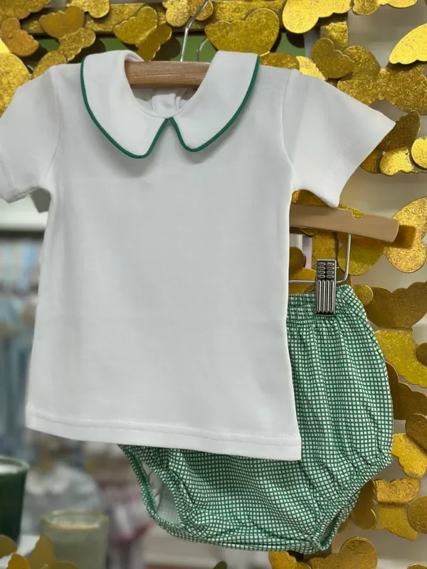 Boys Green Check Diaper Set