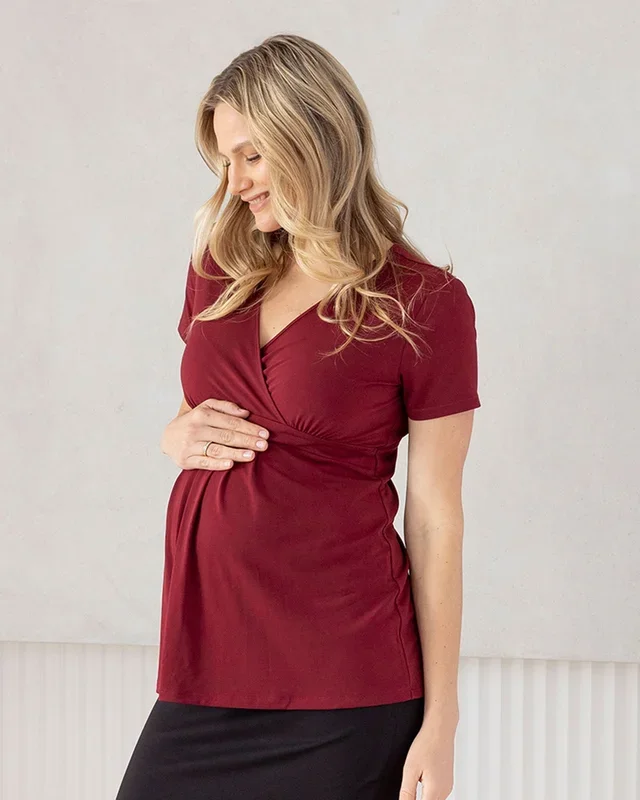 Bree Maternity Crossover Work Top – Burgundy