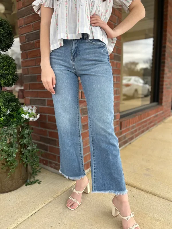 Bri Kancan Medium Wash High Rise Slim Wide Leg Jeans