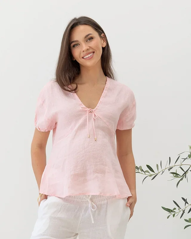 Brigitte Maternity Linen Blouse Top – Pink