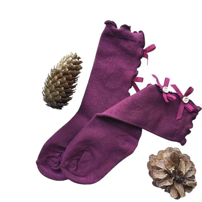 Burgundy Button Socks