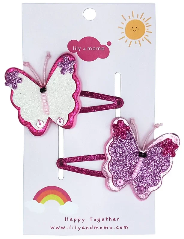 Butterfly Glitter Pals Hair Clips – Cream And Purple