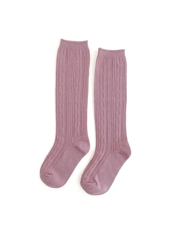Cable Knit Knee High Socks dusty rose