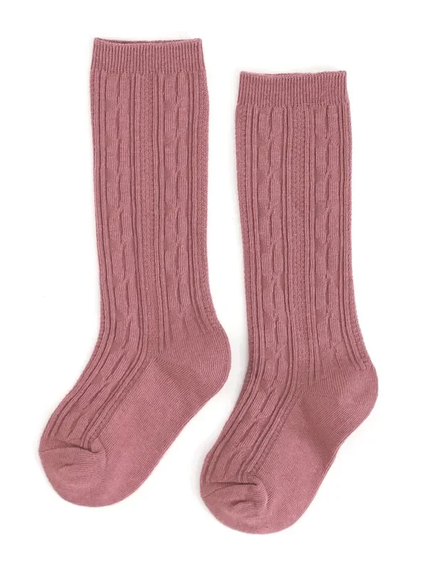 Cable Knit Knee High Socks mauve rose