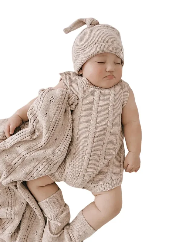 Cable Knit Summer Romper – Heather Beige