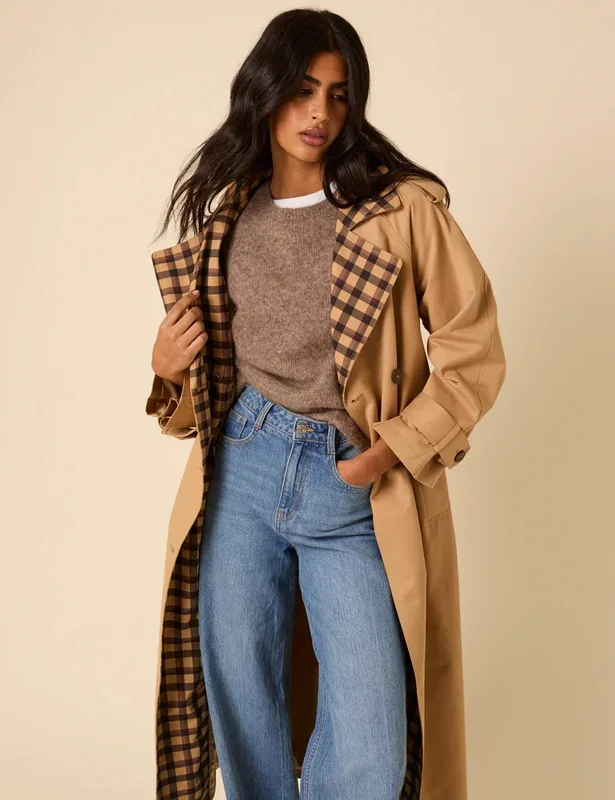 Camel Check Trim coat