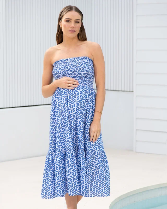 Capri Shirred Dress White / Lapis