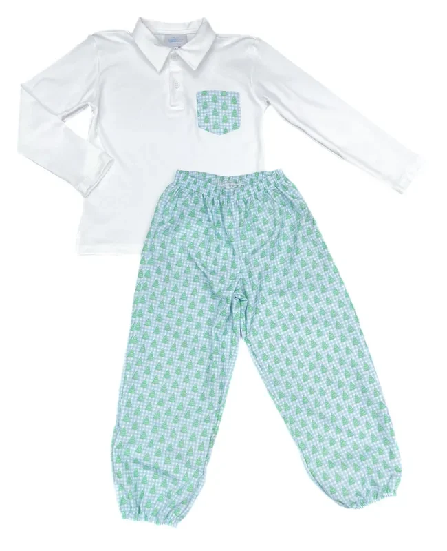 Carter Pant Set – Gingham Christmas Tree