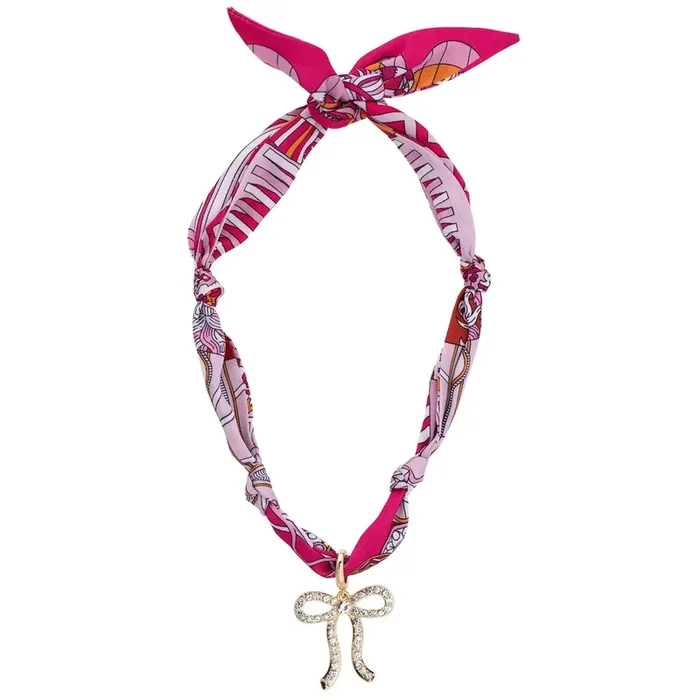 Cassie Pave Bow Scarf Necklace | Fuchsia
