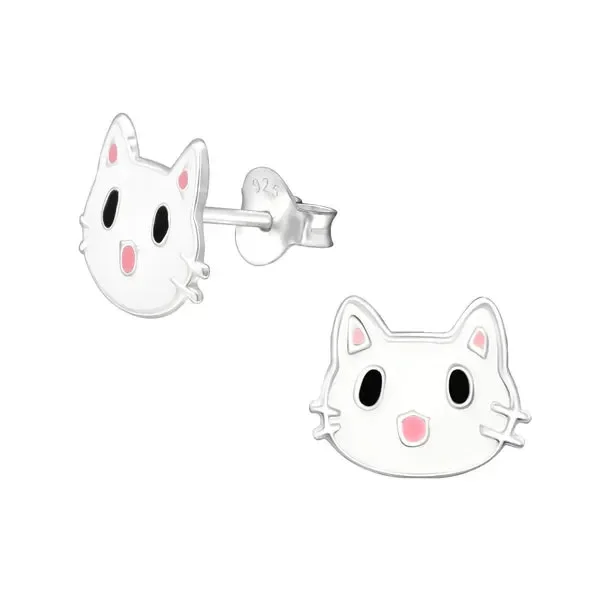 Cat Stud Earrings in Sterling Silver