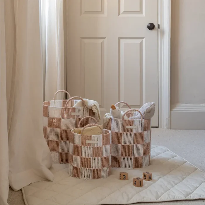 Checkerboard Storage Basket Set of 3 – Nude