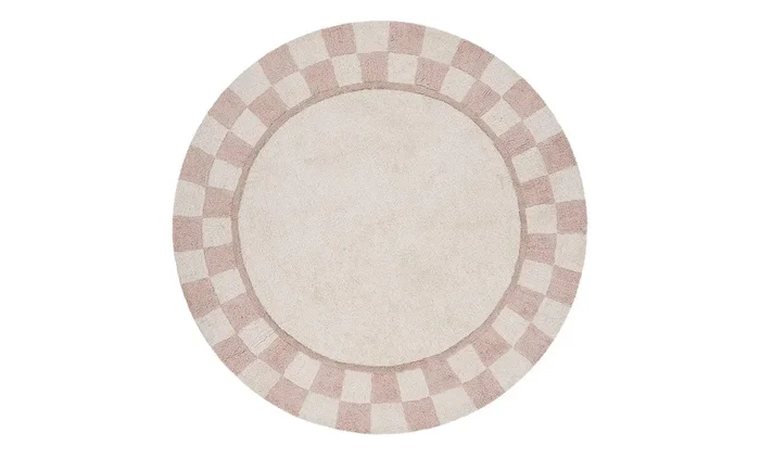 Checkered Charm Washable Round Organic Cotton Rug