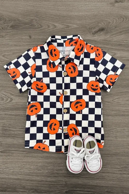 Checkered Jack-O’-Lantern Button Down Top