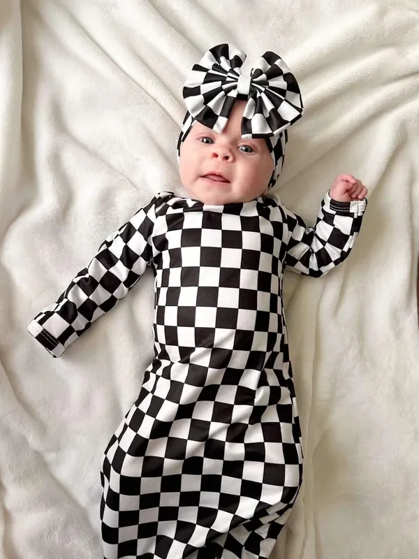 checkered knotted gown and headband set