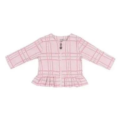 CHECKERED YARN DYED KNIT FABRIC ZIPPED TOP