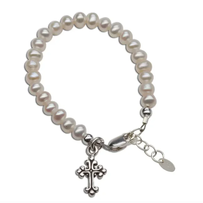 Cherished Moments Silver Pearl Cross Bracelet