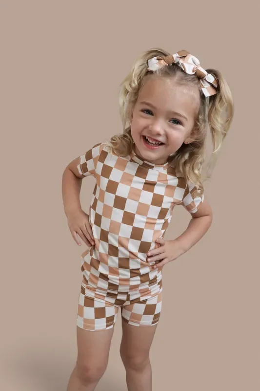 Chestnut Checkers Dream Bow Hair Clips