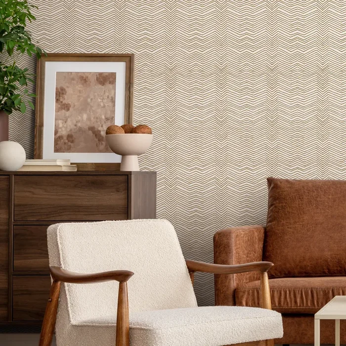 Chevron Wallpaper With Hand-drawn Lines In Beige And Brown – C937