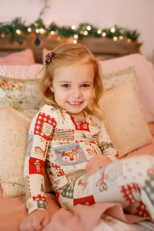 Christmas Patchwork Bamboo Christmas Pajamas – 2pc Set