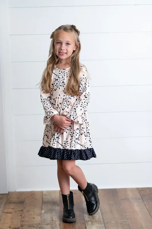 Claire Beige Leaf Dress