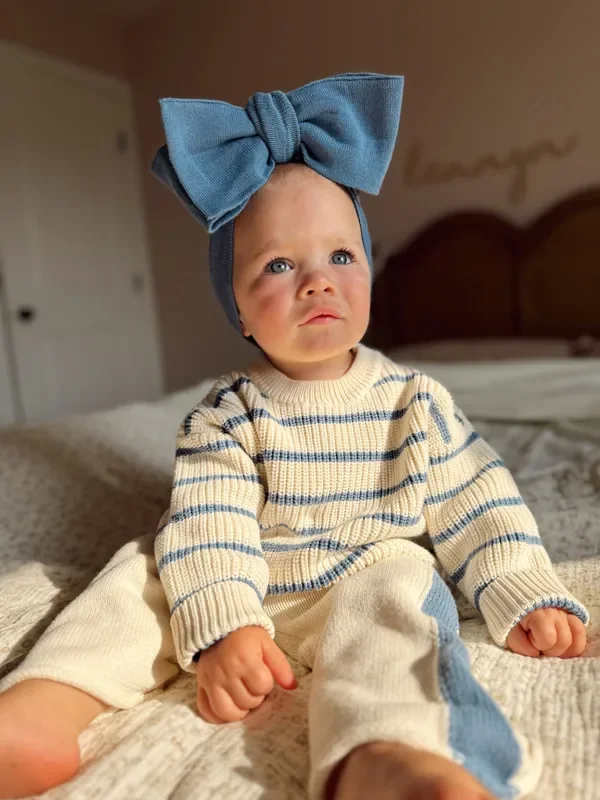 Classic Bow Headband – Denim Blue