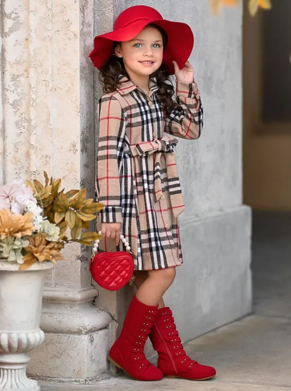 Classic Plaid Long Sleeve Flannel Shirt Dress