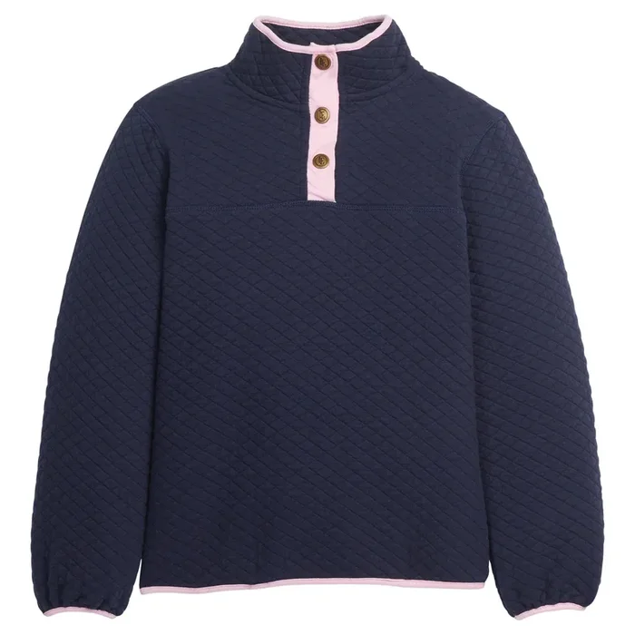 Classic Quilted Pullover – Navy/Light Pink