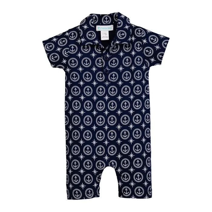 Collared Romper – Nautical Dreams On Indigo