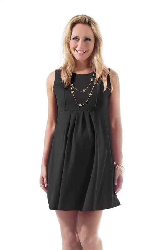 Colleen Pleat Black Sleeveless Nursing Dress