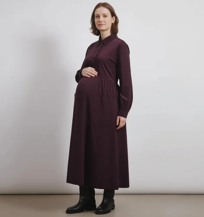 Cord Placket Midi Dress