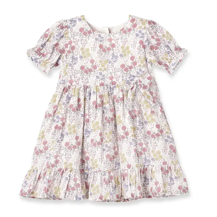 Cotton Floral Gauze Dress With Bow