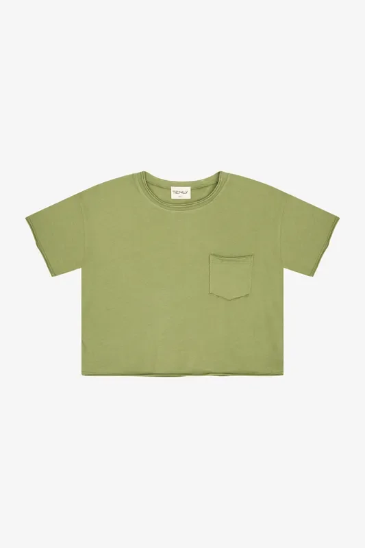 Cotton Jersey Raw Edge Tee Matcha Tea