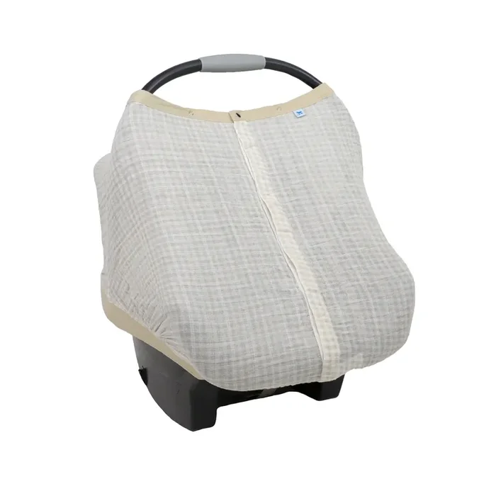 Cotton Muslin Car Seat Canopy – Tan Gingham