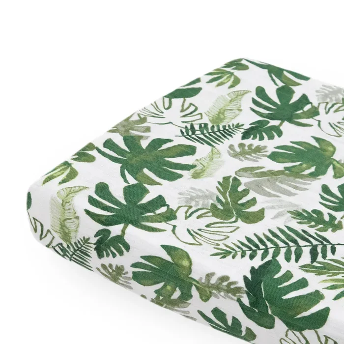 Cotton Muslin Changing Pad Cover – Tropical Leaf