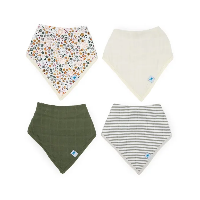 Cotton Muslin + Fleece Bandana Bib 4 Pack – Pressed Petals