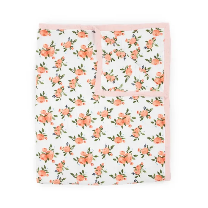 Cotton Muslin Quilted Throw – Watercolor Roses